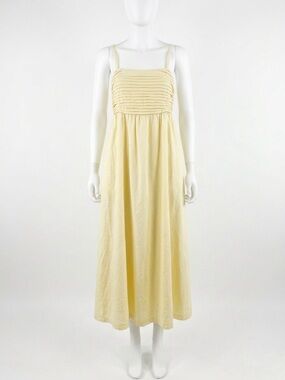 Honey Linen Blend Open Keyhole Back Midi Sundress Pale Yellow Sz Medium M Japna